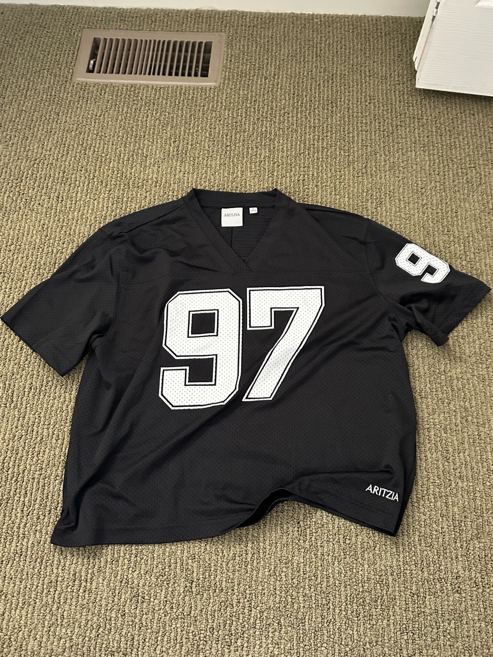 Aritzia Black Mesh Jersey with White '97' Appliqué